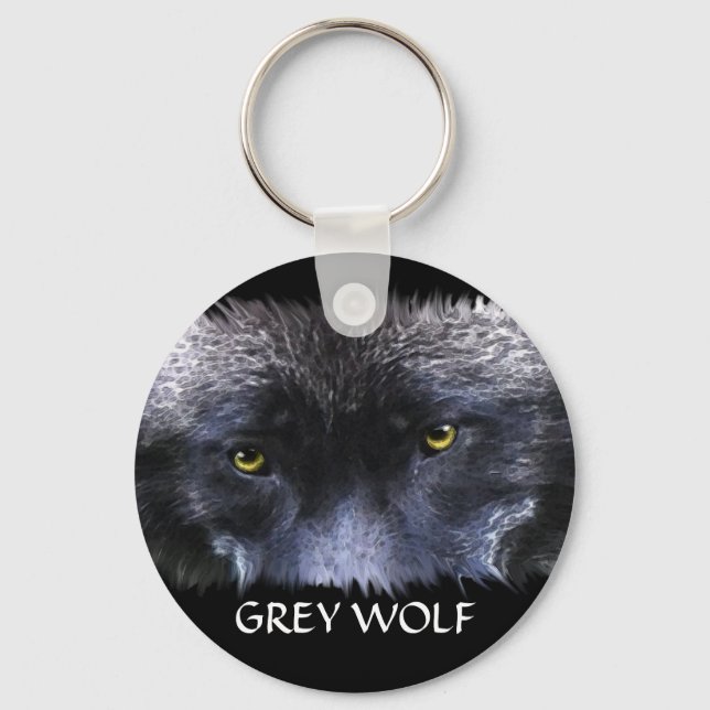 GREY WOLF EYES Wildlife Art Key-Ring Keychain (Front)