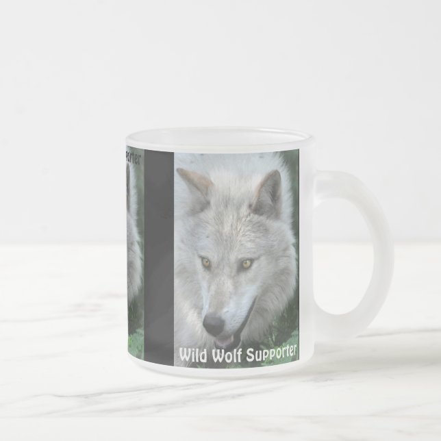GREY WOLF EYES Wildlife Supporter Drinkware Frosted Glass Coffee Mug (Right)
