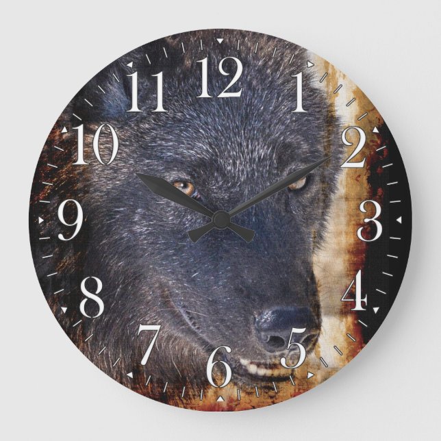 Grey Wolf Face Wildlife-Supporter Art Clock (Front)