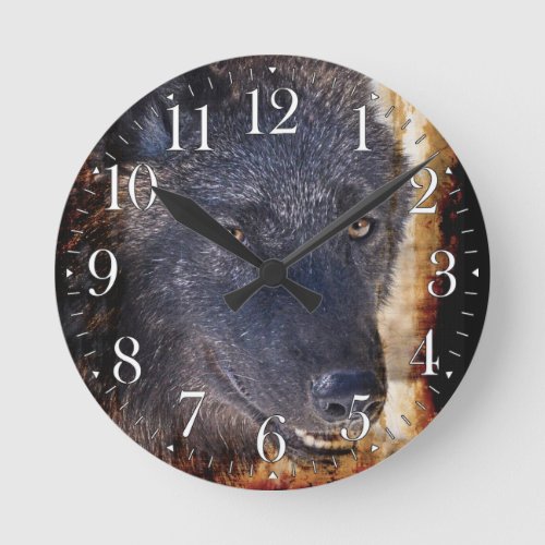 Grey Wolf Face Wildlife_Supporter Art Clock