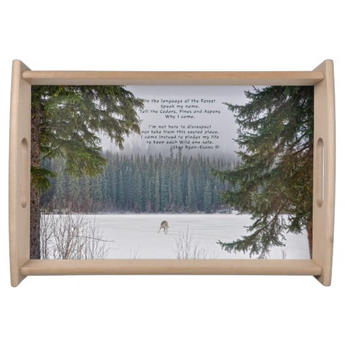 Grey Wolf Forest and Frozen Lake w Poem Serving Tray
