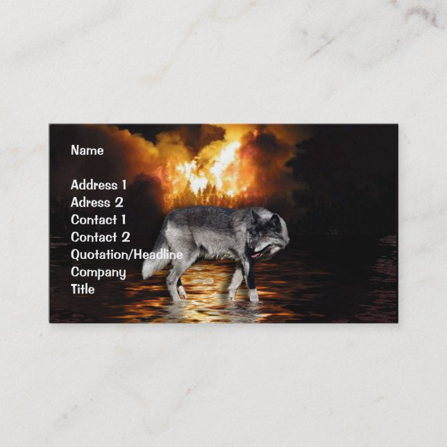 Grey Wolf & Forest Fire Business Card (Front)