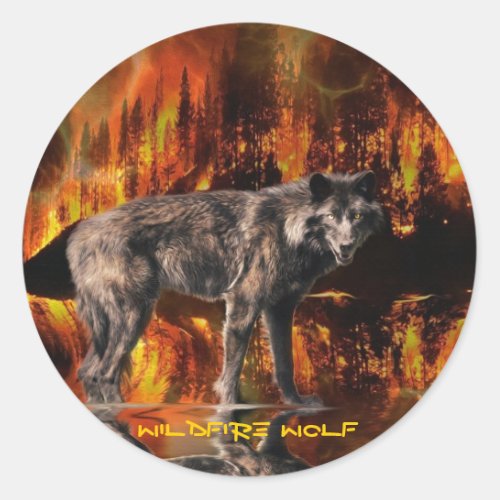 Grey Wolf  Forest Fire Survival Wildlife Art Classic Round Sticker