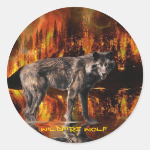 Grey Wolf & Forest Fire Survival Wildlife Art Classic Round Sticker