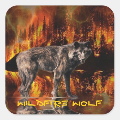 Grey Wolf  Forest Fire Survival Wildlife Art Square Sticker