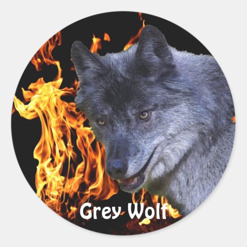 GREY WOLF  FOREST FIRE Wildlife Supporter Classic Round Sticker