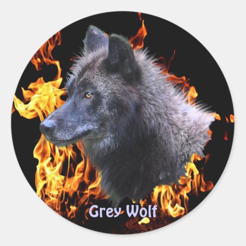 GREY WOLF  FOREST FIRE Wildlife Supporter Classic Round Sticker