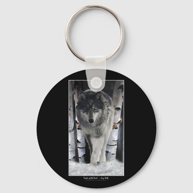 Grey Wolf & Forest Snow Keychain (Front)