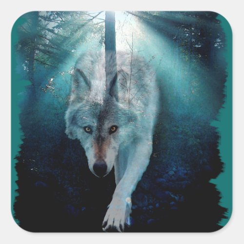 GREY WOLF  FOREST Wildlife Series Square Sticker