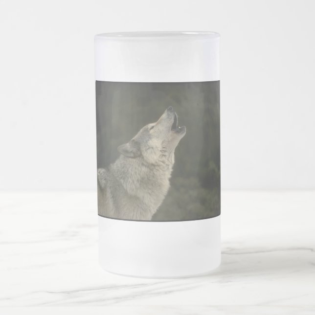 Grey Wolf Frosted Glass Beer Mug (Center)