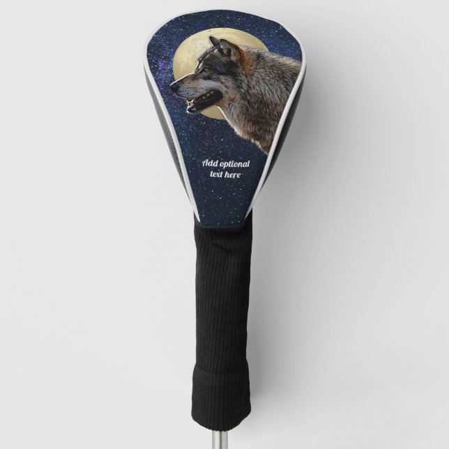 Grey Wolf Full Moon and Stars  Golf Head Cover (Front)