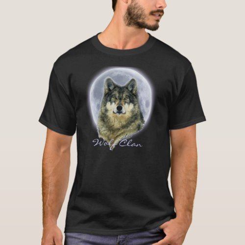 Grey Wolf  Full Moon Wildlife Art Shirt