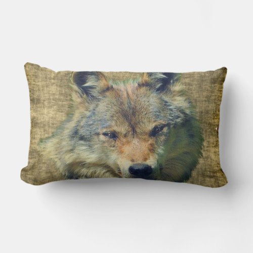 Grey Wolf Head Parchment BG Wildlife Lumbar Pillow