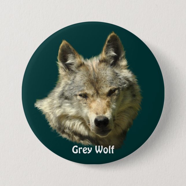 Grey Wolf Head Wildlife-lover Collector Badge Button (Front)