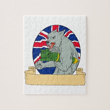 Grey Wolf Holding Bomb Union Jack Drawing Jigsaw Puzzle Grey Wolf Holding Bomb Union Jack Drawing Jigsaw Puzzle