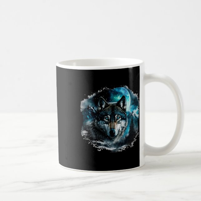 Grey Wolf Hunting Ground Icy Moon Forest Galaxy  Coffee Mug (Right)