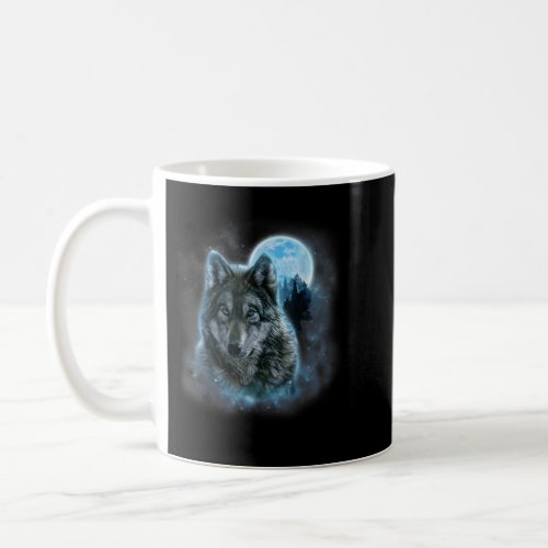 Grey Wolf Hunting Ground Icy Moon Forest Galaxy Coffee Mug
