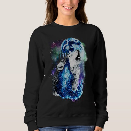 Grey Wolf Hunting Ground Icy Moon Forest Galaxy Sweatshirt