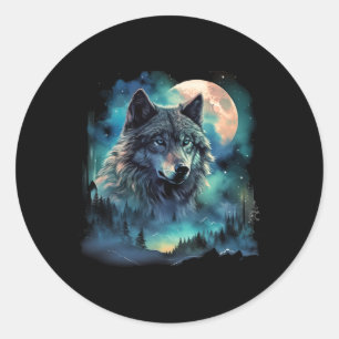 Grey Wolf Hunting Grounds Icy Moon Forest Galaxy  Classic Round Sticker