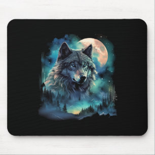 Grey Wolf Hunting Grounds Icy Moon Forest Galaxy  Mouse Pad