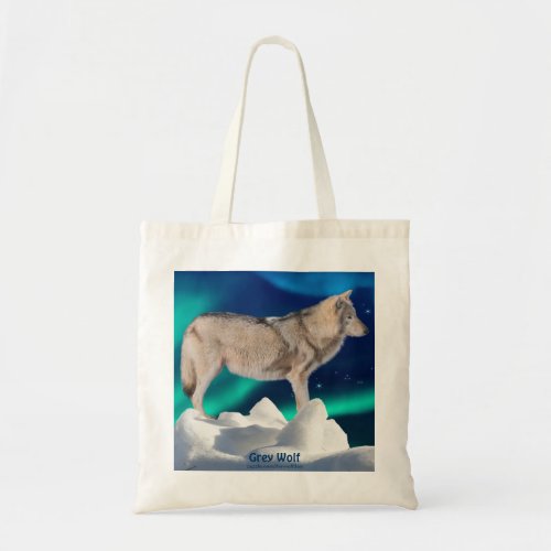 Grey Wolf Ice Aurora  Stars Tote Bag Collection