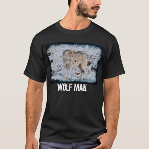 Grey Wolf in Winter Snow Wildlife Photo T_Shirt