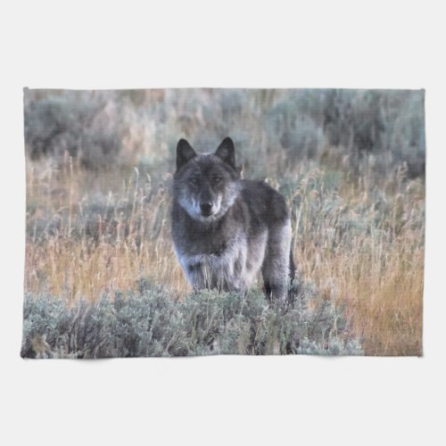 Grey Wolf in Yellowstone Kitchen Dish Towel