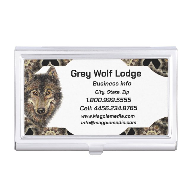 Grey Wolf Lodge Animal Wildlife Art Business Card Business Card Case (Front)