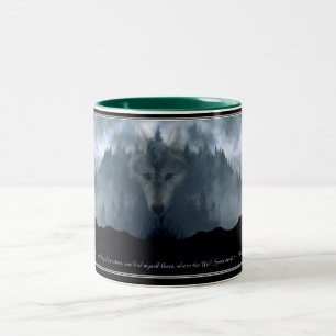Grey Wolf & Misty Mountain Forest Coffee Mug