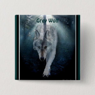 Grey Wolf & Misty Trees Wildlife-lover Button