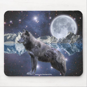 Grey Wolf & Moon Fantasy Art Wildlife-lover Mouse Pad