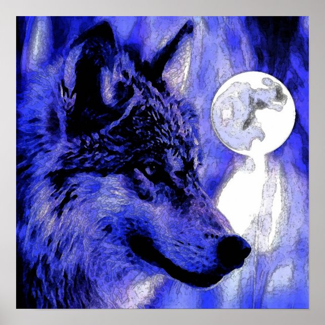 Grey Wolf & Moon Poster Print (Front)