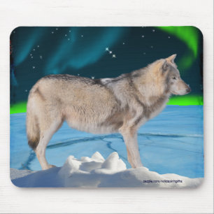 Grey Wolf & Northern Lights Fantasy Mousepad