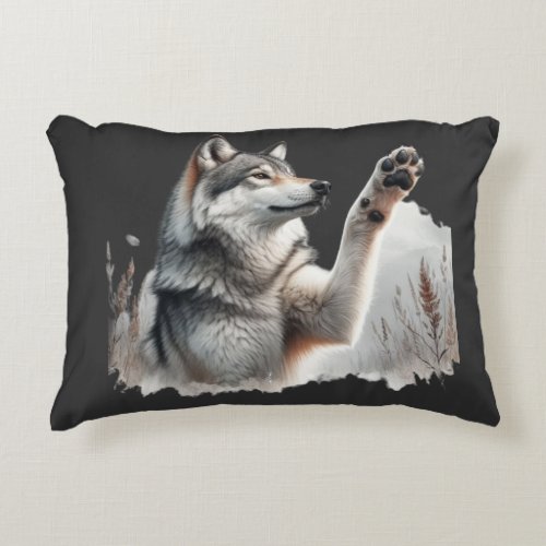 Grey Wolf Paws Up in Watercolor Accent Pillow