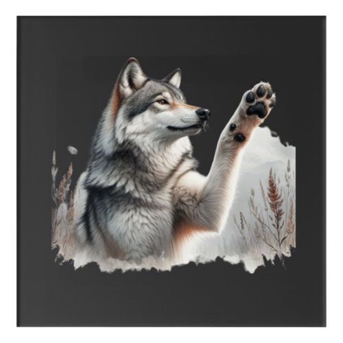 Grey Wolf Paws Up in Watercolor Acrylic Print