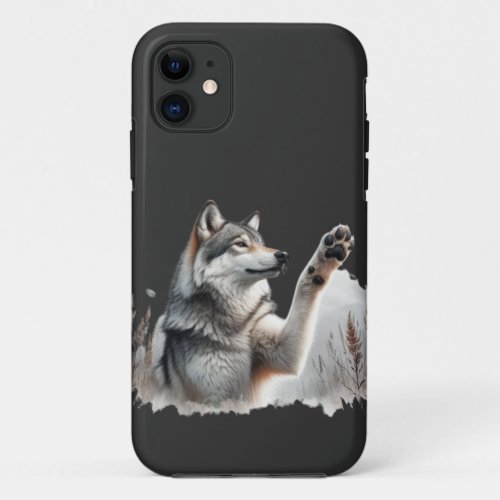 Grey Wolf Paws Up in Watercolor iPhone 11 Case
