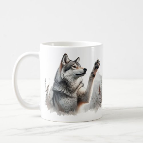 Grey Wolf Paws Up in Watercolor Coffee Mug