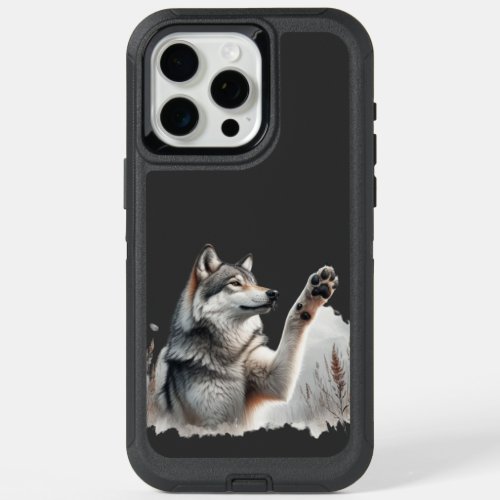 Grey Wolf Paws Up in Watercolor iPhone 15 Pro Max Case