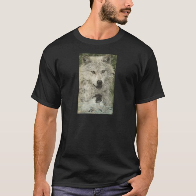 Grey Wolf Pencil Sketch Wildlife Art Gift T-Shirt (Front)