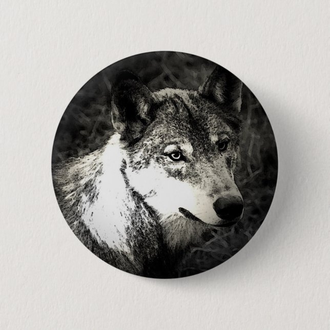 Grey Wolf Pinback Button (Front)