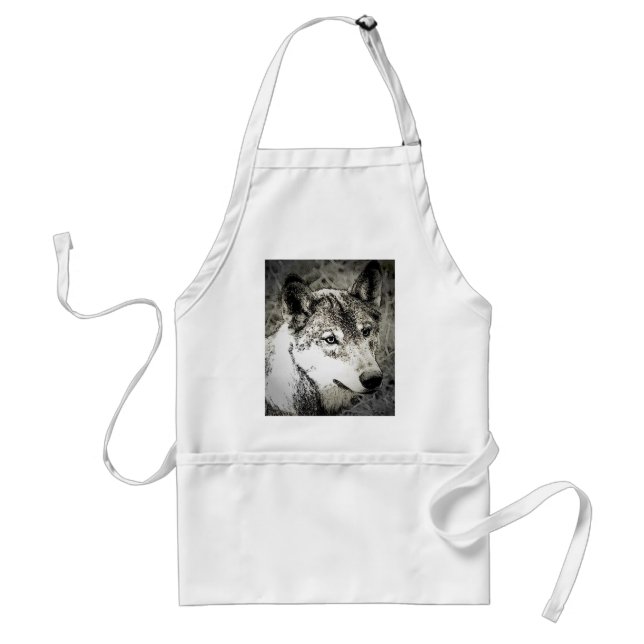 Grey Wolf Portrait Adult Apron (Front)