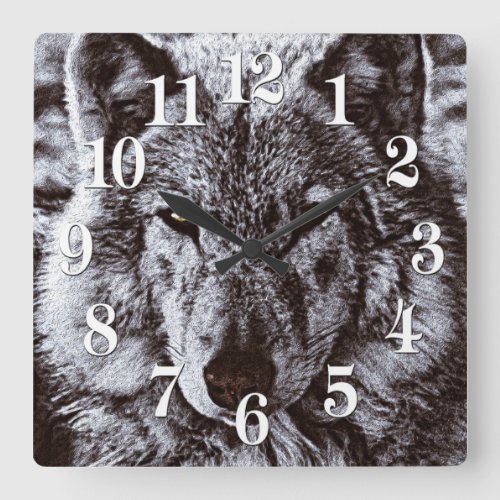 Grey Wolf Portrait Wildlife Art Clock