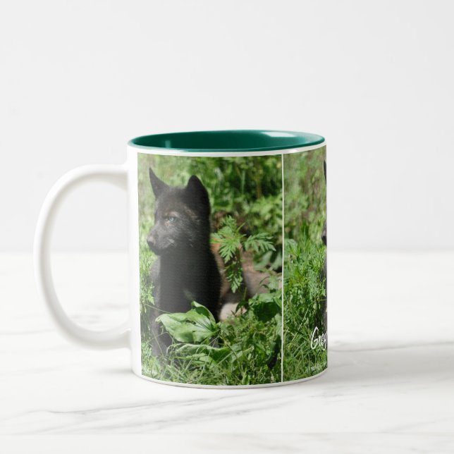 Grey Wolf Pup Wildlife Photography Mug (Left)
