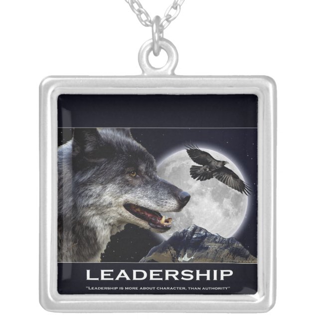 Grey Wolf  Raven Full Moon Motivational Necklace (Front)