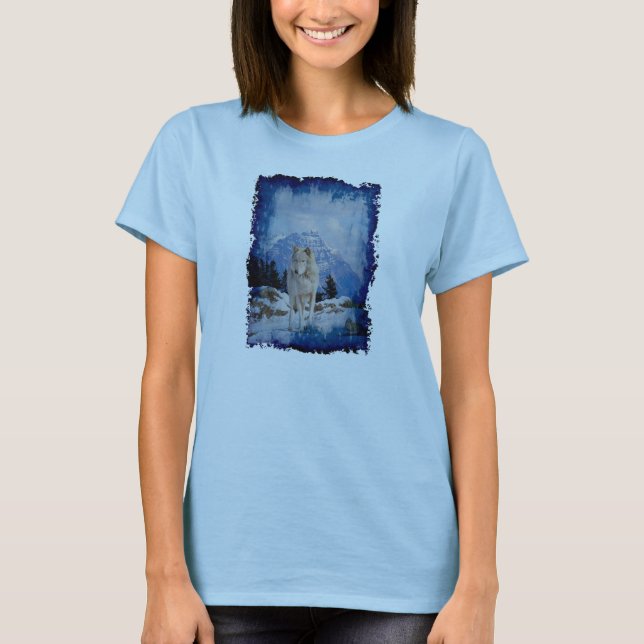 Grey Wolf & Rocky Mountains Wildlife Art Shirt (Front)