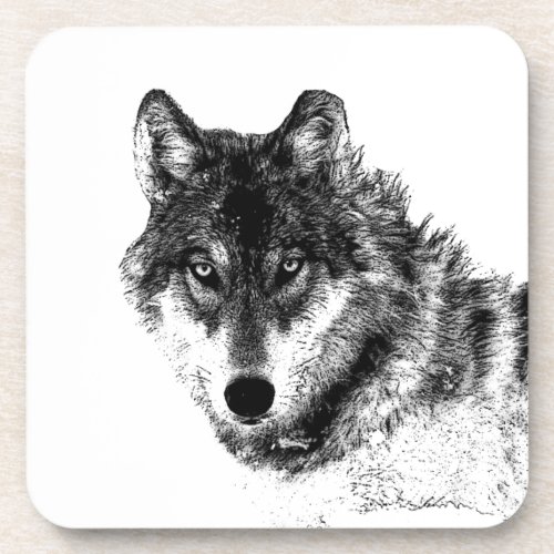 Grey Wolf Sketch Artwork Beverage Coaster
