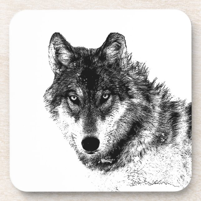 Grey Wolf Sketch Artwork Beverage Coaster (Front)