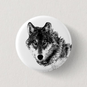 Grey Wolf Sketch Artwork Button