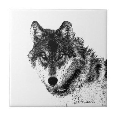 Grey Wolf Sketch Artwork Ceramic Tile