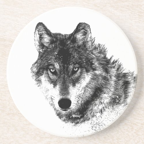 Grey Wolf Sketch Artwork Coaster